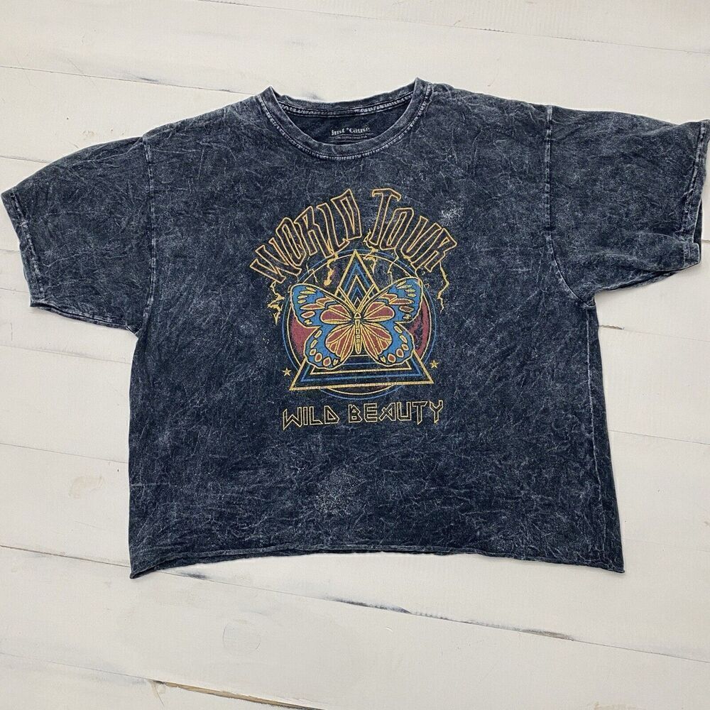 Just 'Cause World Tour Wild Beauty Acid Wash Graphic Band T-Shirt Size Large